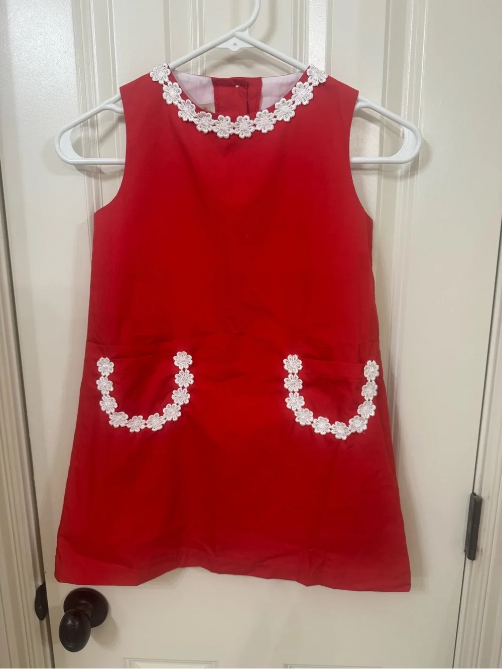 The Beaufort Bonnet Company Red Sleeveless Dress with White Floral Trim